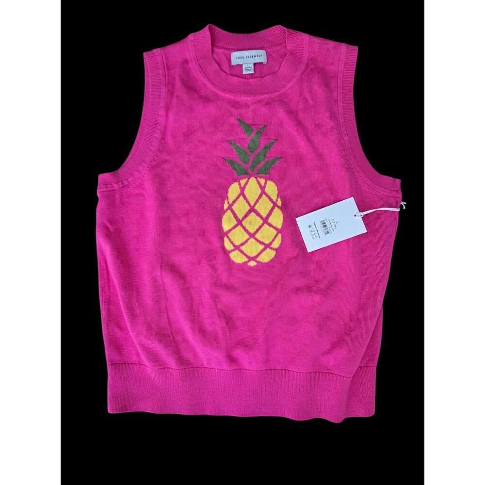 Free Assembly Women Pink Knit Sweater Vest Top Novelty Cotton Travel Tropical M
